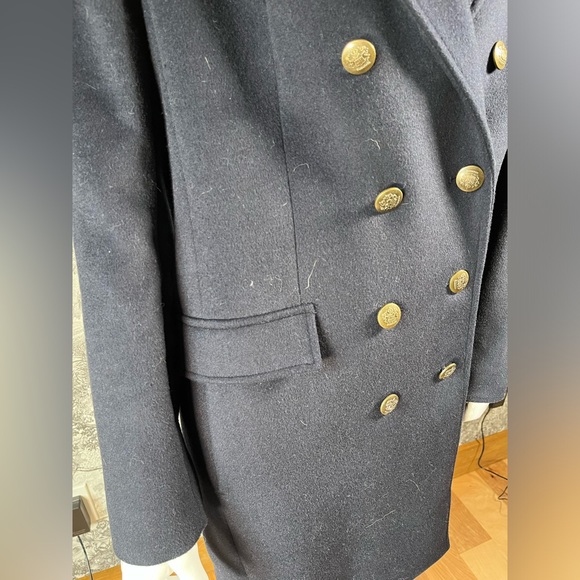 Navy Double-Breasted Wool-Blend Coat - Picture 3 of 10